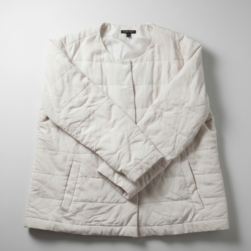 Eileen Fisher Round Neck Quilted Silk Jacket
